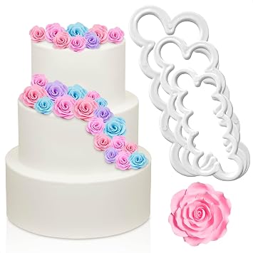 3Pcs Fondant Cutters for Edible Flowers Cake Decorations Easy-to-Use, Different Sizes Fondant Flower Cutter for Gumpaste Flowers Elegant Edible Rose Petals in Wedding Cakes and Desserts