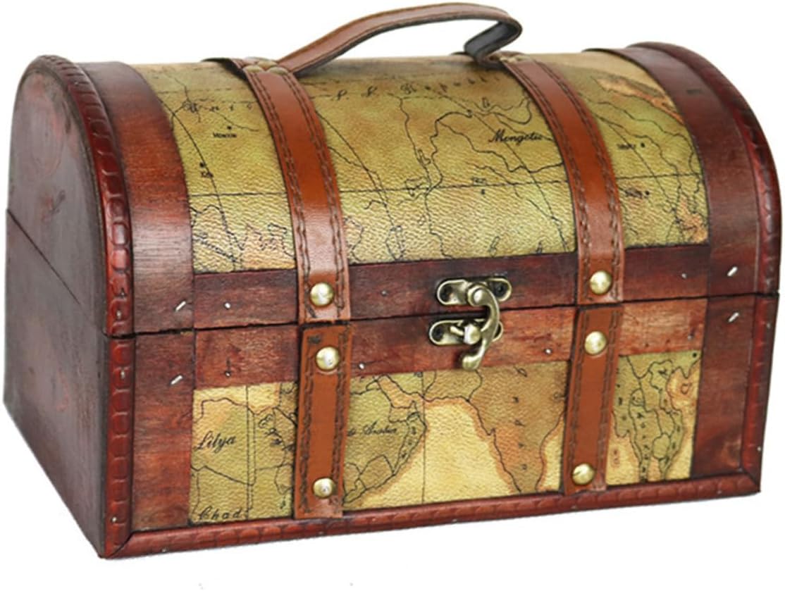ABOOFAN Antique Wooden Treasure Chest Small Storage Box Bohemian Wall Decor Living Accessory Retro Jewelry Organizer Home Decor Random Color