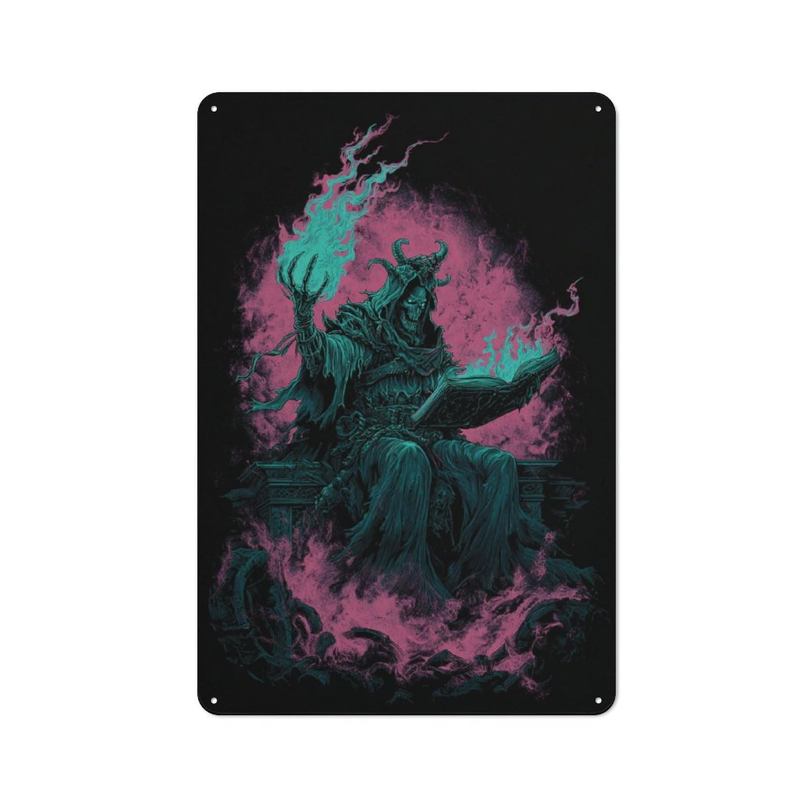 Junmoney Dark Wizard With Flames Retro Metal Wall Sign 30X20cm For Studio Or Craft Room, For Metal Sign Collectors, For Garage And Workshop Walls