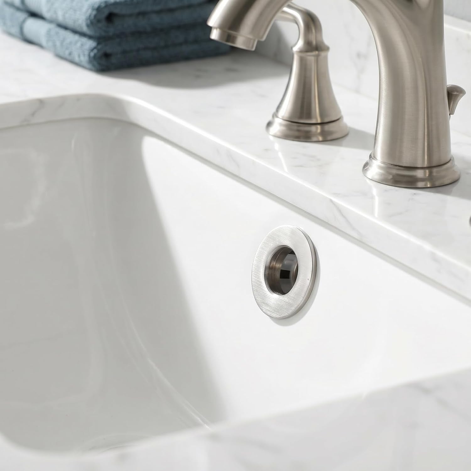4 Pcs Brushed Nickel Sink Overflow Cover | Bathroom Basin Trim Ring, Decorative Vanity Washbasin Hole Insert Drain Cap, Fits Standard 22-24mm (0.86"-0.94") Holes
