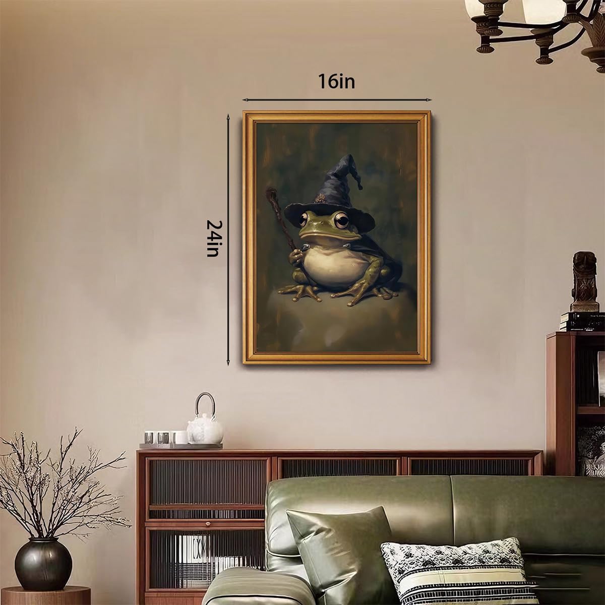 Vintage Gold Framed Wall Art Witchy Frog Canvas Art Prints Dark Academia Pictures Wall Decor Gothic Cottagecore Paintings Artwork for Living Room Bedroom Bathroom 16x24in