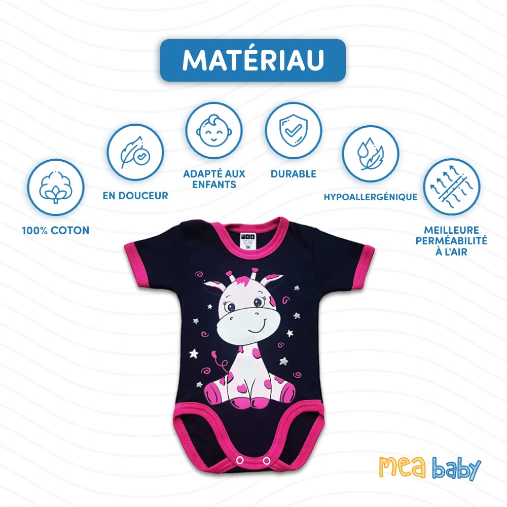 MEA BABY body bébé unisexe à manches courtes 100% coton, lot de 5, avec imprimé (Parent)