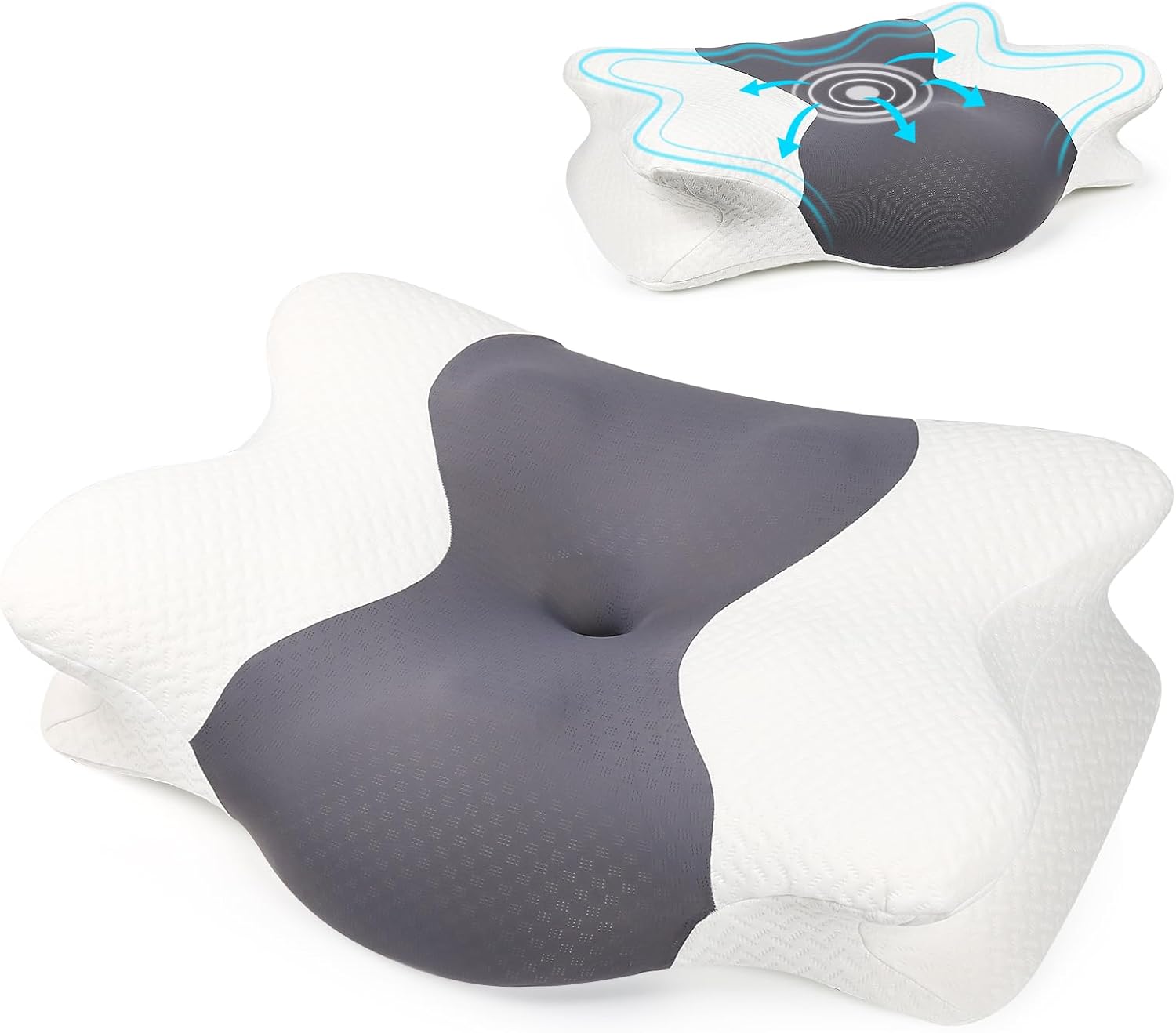 Side Sleeper Pillow for Neck Pain Relief - Contoured Cervical Support Pillow for Adults, Ergonomic Pillow with Neck Pain, Back Sleep Training Pillow for Man,Grey