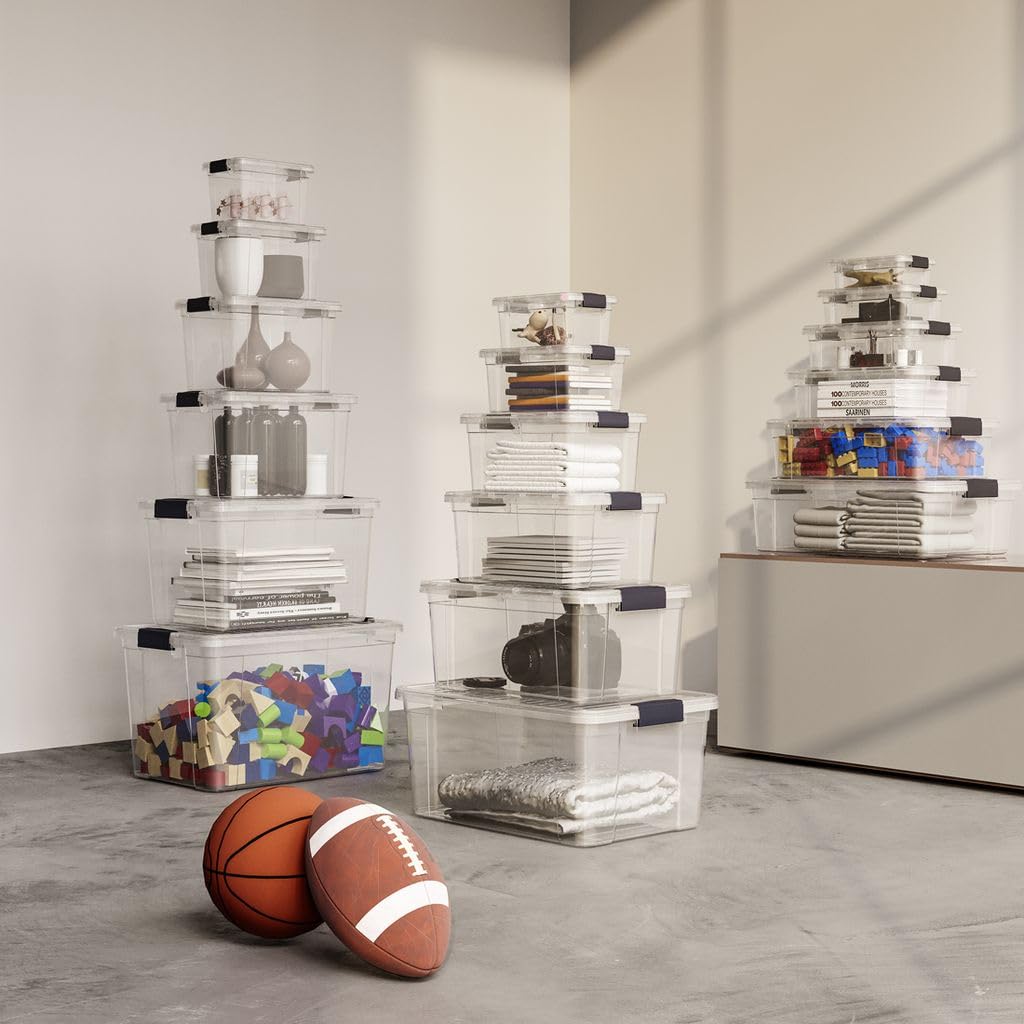 Superio 12 Qt transparente Kunststoff-Aufbewahrungskörbe mit Deckel und Verriegelungen, Organisationsbehälter, stapelbare Kunststoff-Tragetasche für Haushalt, Garage, Handwerk und Zubehör, 2 Stück