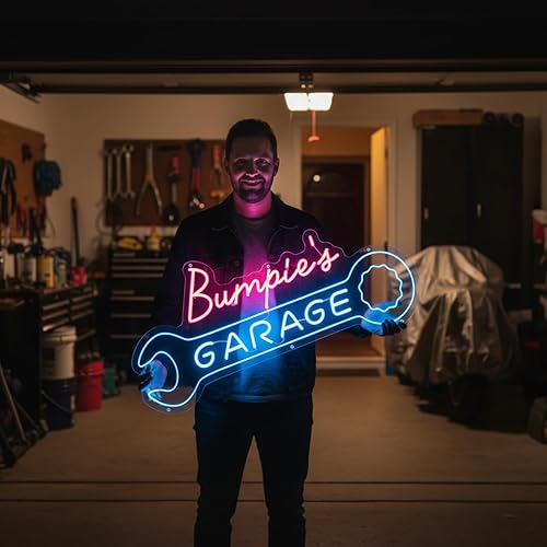 Miniatura 8 de Letrero de neón personalizado para garaje, letrero de luz LED personalizado con forma de llave, decoración de pared retro de mecánico de