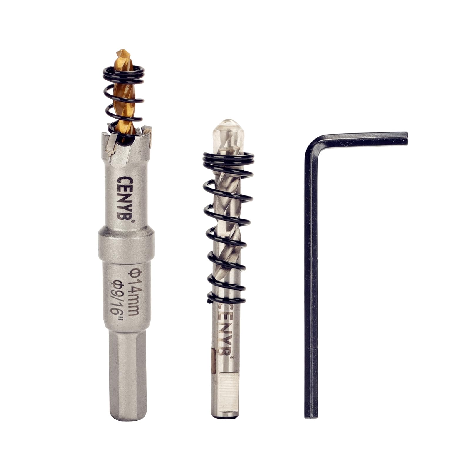 CENYB 9/16" (14mm) Tungsten Carbide Tipped Hole Saw with 2Pcs Titanium-Plated Pilot Drill Bits for Hard Metal,Stainless Steel,Iron,Aluminum Alloy,Wood