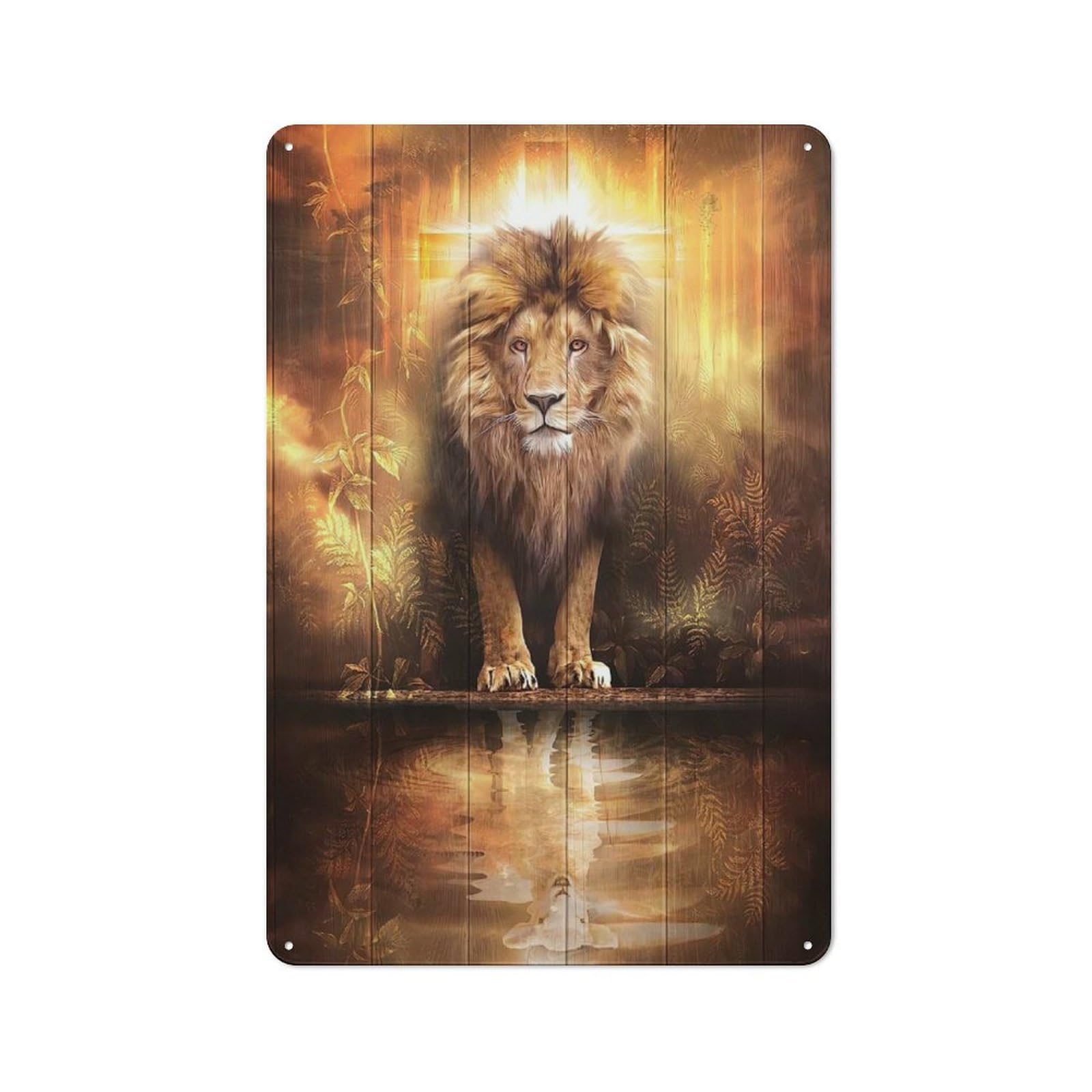 Metal Wall Plaque with The Lion And The Lamb Design 30x20cm, Retro Novelty Wall Art for Bedroom, Kitchen, Office Or Living Room