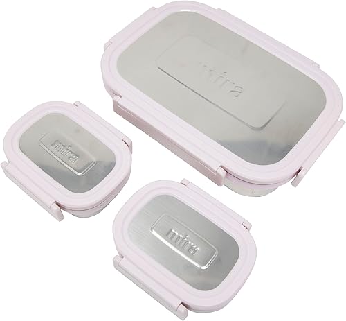 MIRA Contenedores de almacenamiento de alimentos con tapas, recipientes reutilizables de acero inoxidable para almuerzo y anidación de alimentos,