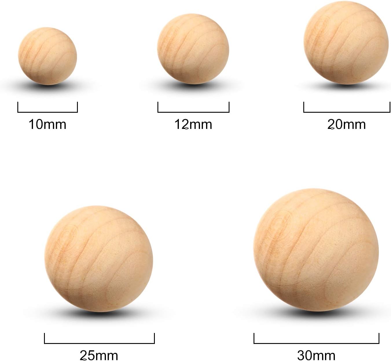 Blulu 88 Pieces Round Wooden Balls for Craft 5 Sizes Unfinished Round Natural Balls for DIY Craft Projects Jewelry Making - Image 3