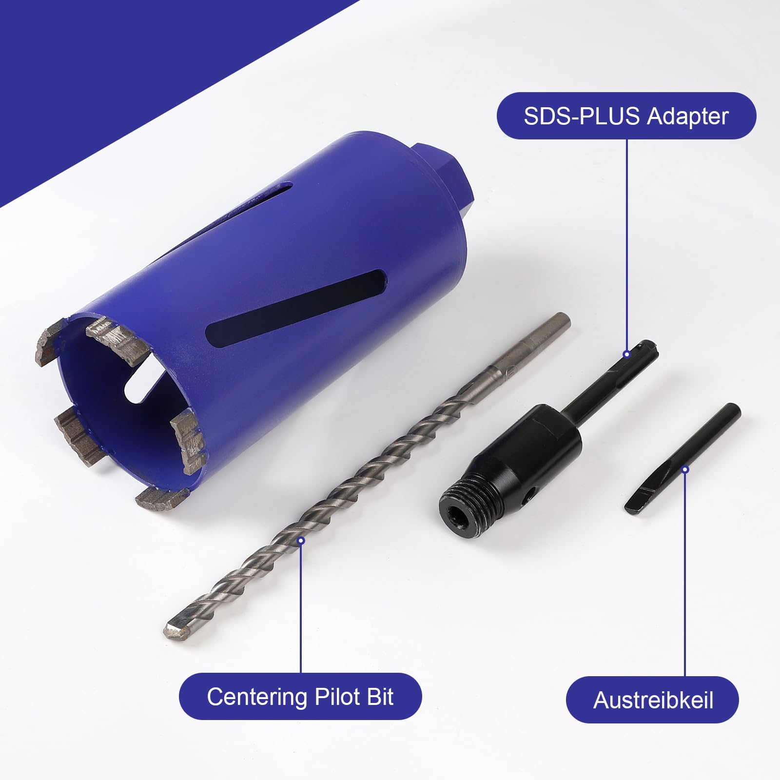 CPROSP M22 Corona Diamantata per Carotatrici Ø102mm L200mm, con Adattatore SDS PLUS e Punta di Centraggio, Corona per Foratura a Umido e a Secco, per Forare Calcestruzzo, Muratura e Pietra