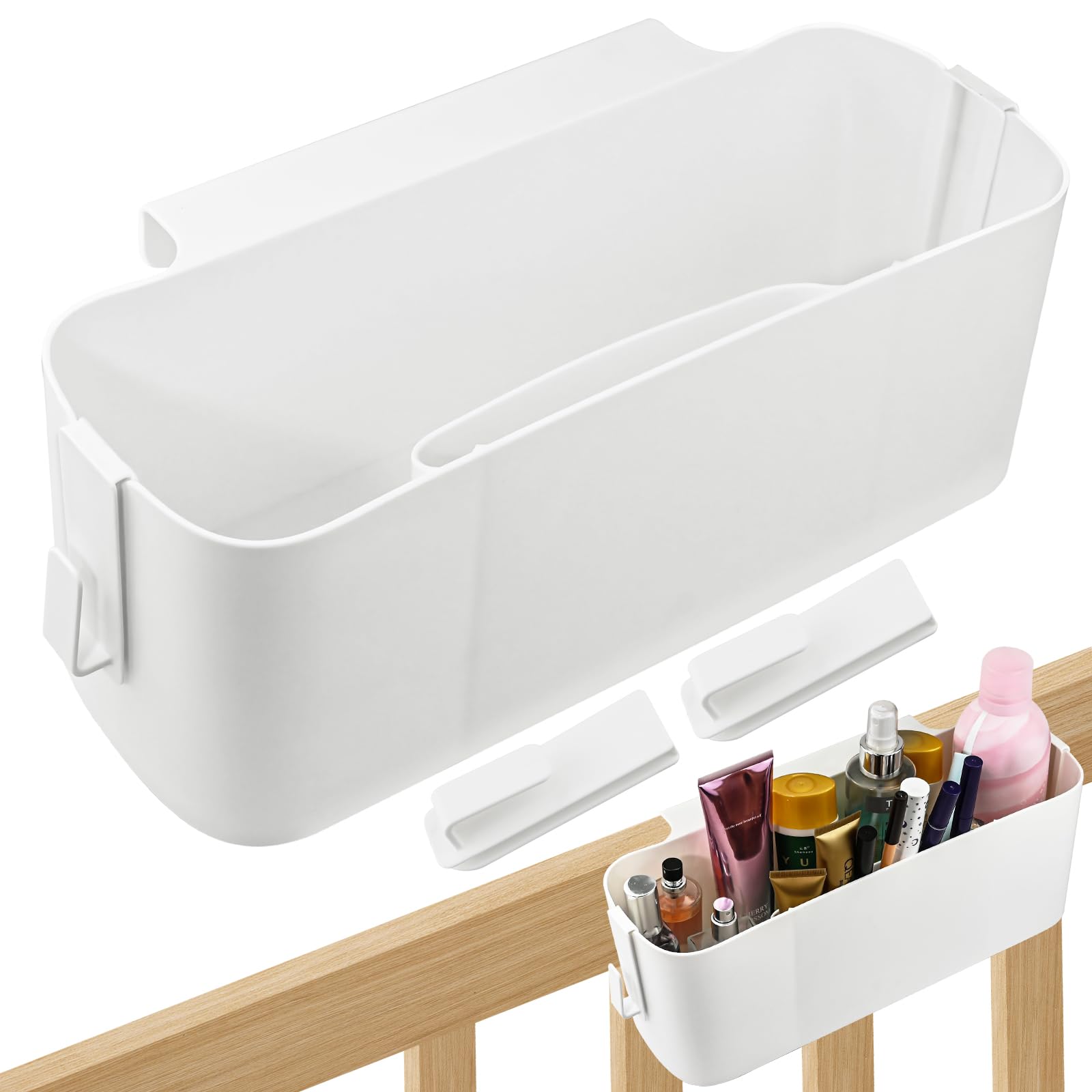 JoyseediBed Organiser for Hanging with Hooks, Storage Basket Dormitory Bed Hanging with 2 Removable Hooks, Hanging Bed Storage Bag for Books, Magazines, Toy Mobile Phone Headset