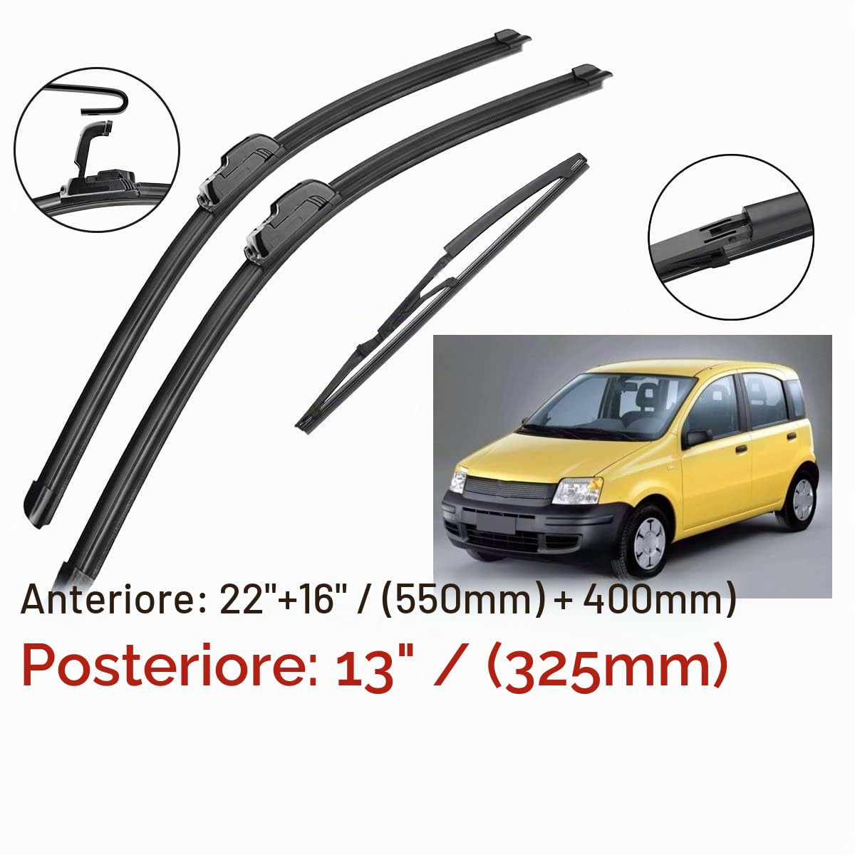 Auto Tergicristallo Per Fiat Panda 2003-2012 Lame Spazzole Cutter Accessori 22" 16" 13"
