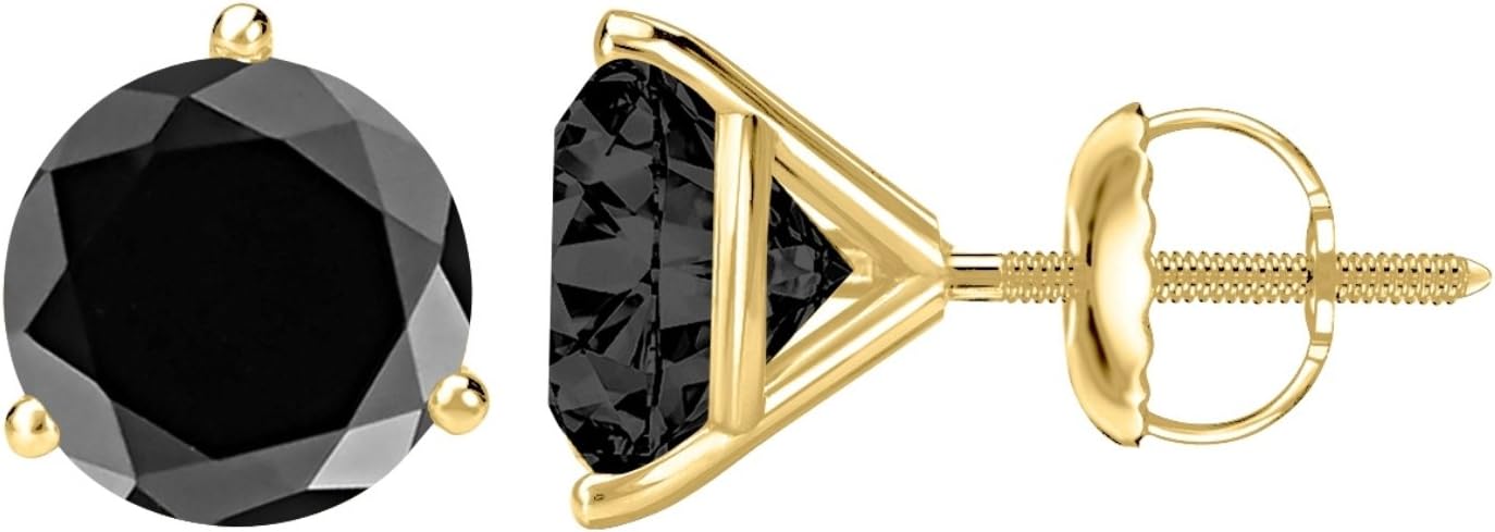 1/2-10 Carat Total Weight Black Diamond Stud Earrings 3 Prong Screw Back