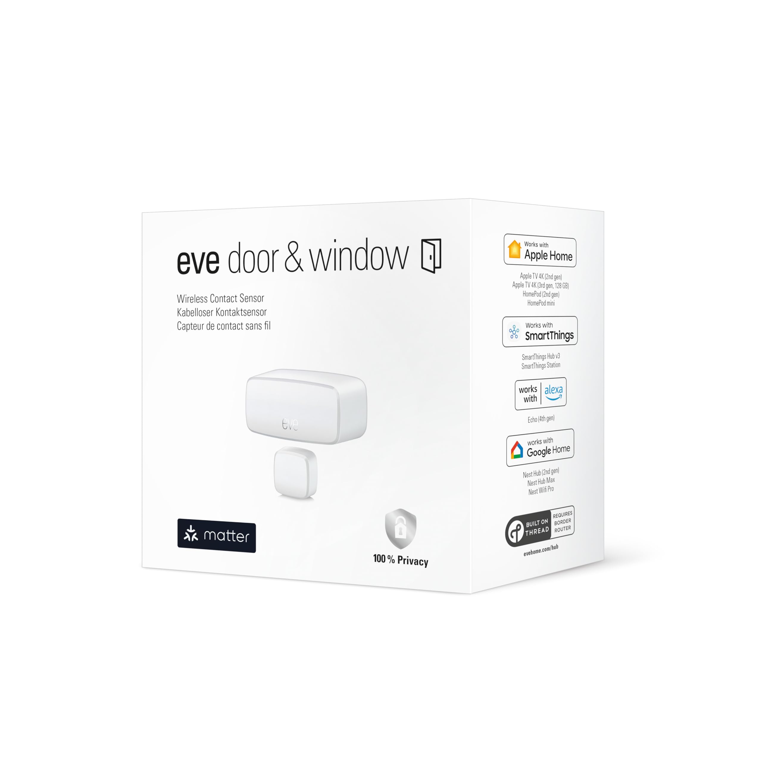 Eve Door & Window (Matter), Smarter Kontaktsensor für Türen & Fenster, Sicherheit, aktiviert Geräte, kompatibel mit Alexa, Apple Home, Google Home, SmartThings, benötigt Thread Border Router