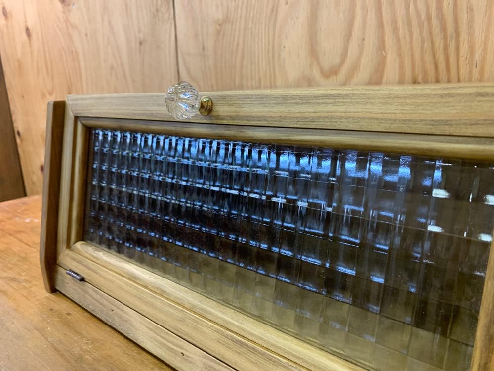 角型ブレッドケース チェッカーガラス アンティークブラウン 40&times;28&times;18cm パンプキンノブ 横長タイプ ひのき 木製 オーダー