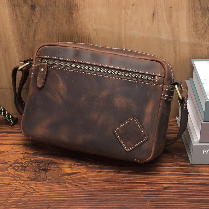 Handmade Men's Bag Vintage Single Shoulder Bun Top Layer Cowhide Crossbody Messenger Bag3