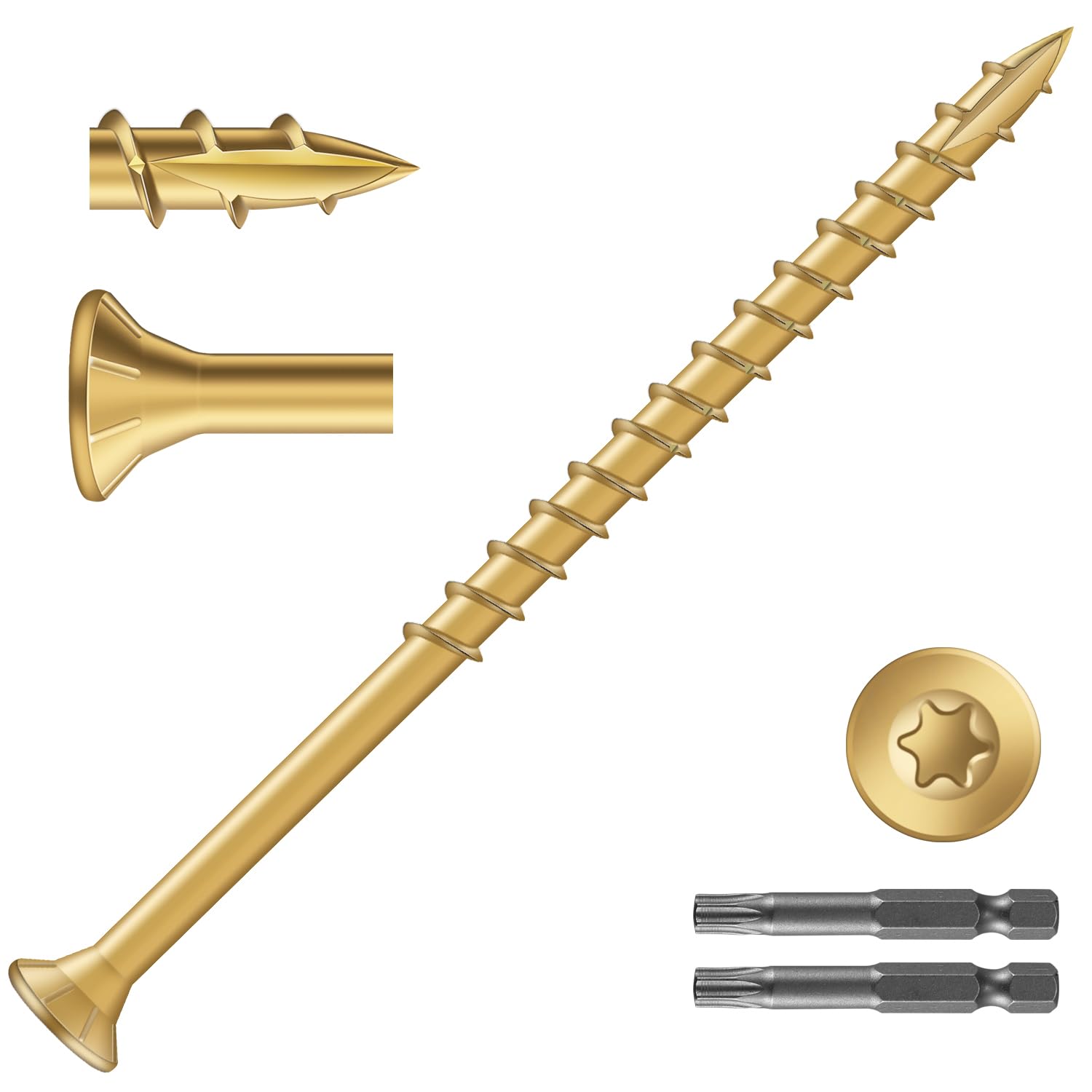 SG TZH #10 x 3-1/2" Deck Screws (580Pcs) 10lb. Exterior Wood Screws. Carbon Steel, Tan, Flat Head, Rust Resistant epoxy Coated, with T25 Star Bit