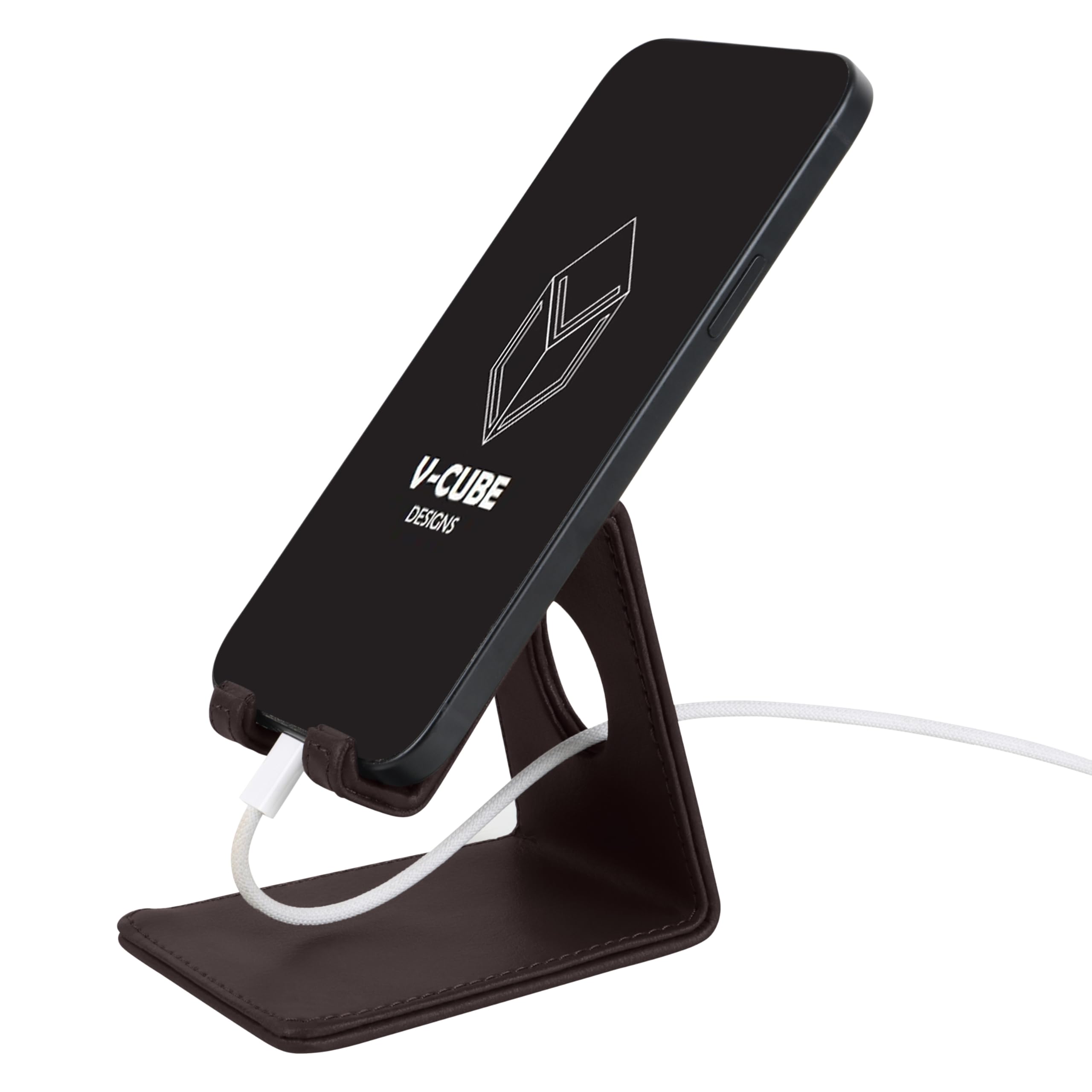 V-CUBE DESIGNS Premium Vegan Leather Universal Mobile Holder | Steel Frame | Angular Desk Phone Stand with Anti-Slip Leather Surface | Fits all Smartphones, Tablets, Kindle, iPad up to 7 Inches |Brown-picture-26