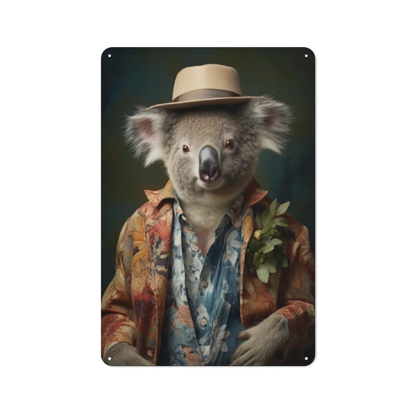 Junmoney Koala In Boho Suit Vintage Tin Sign 30X20cm With For Garage Wall, Suited To People Furnishing A Garage