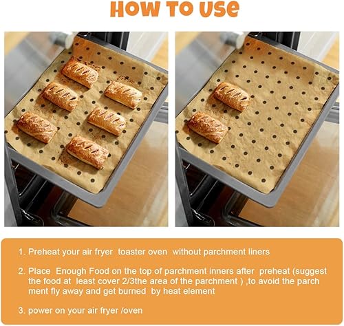 Miniatura 7 de Revestimientos de papel pergamino desechables para freidora de aire: 150 piezas de forros para freidora de aire de 9 x 11 pulgadas, hojas de papel