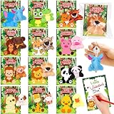 24 Pack Valentines Day Gifts for Kids Classroom Animal Plush Toy Keychain with Valentines Cards for Kids School, Valentines for Kids Class Exchange Cards Gifts Prizes Party Favors for Boys Girls