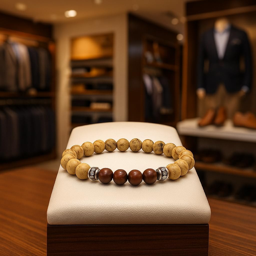 Kartini Studio Natural Stone Bracelet for Men, Gift for Man, Bead Bracelets for Men Picture Jasper and Mahogany Obsidian Bead Jewellery - Image 5