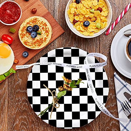 Hspaidyp 40 Pcs Black And White Checkered Race Car Party Supplies Racing Themed Paper Plates 7" Black And White Checkered Dessert Plates For Kids Car Sports Themed Race Car Birthday Party Decorations #TOP3