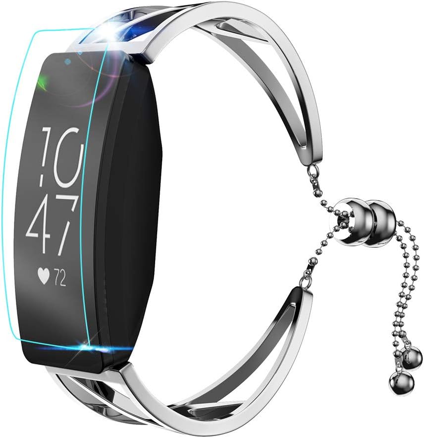 Sansee Classic Watch Band Wirstband Strap Bracelet With Screen Protector, Unique Elegant Luxury Design, Stainless Steel Band For Fitbit Inspire/Inspire HR