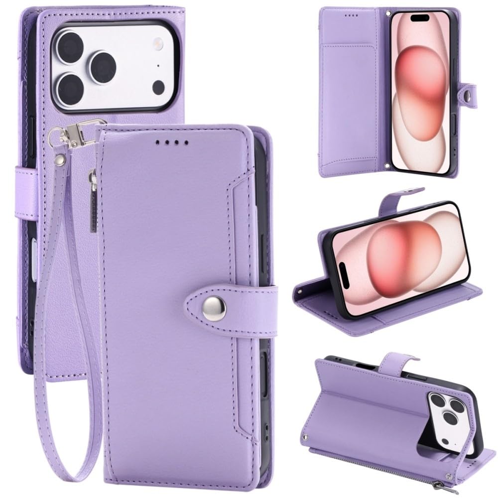 Étui iPhone 7/8/SE2/SE3 en cuir violet avec fermeture éclair à rabat - 8