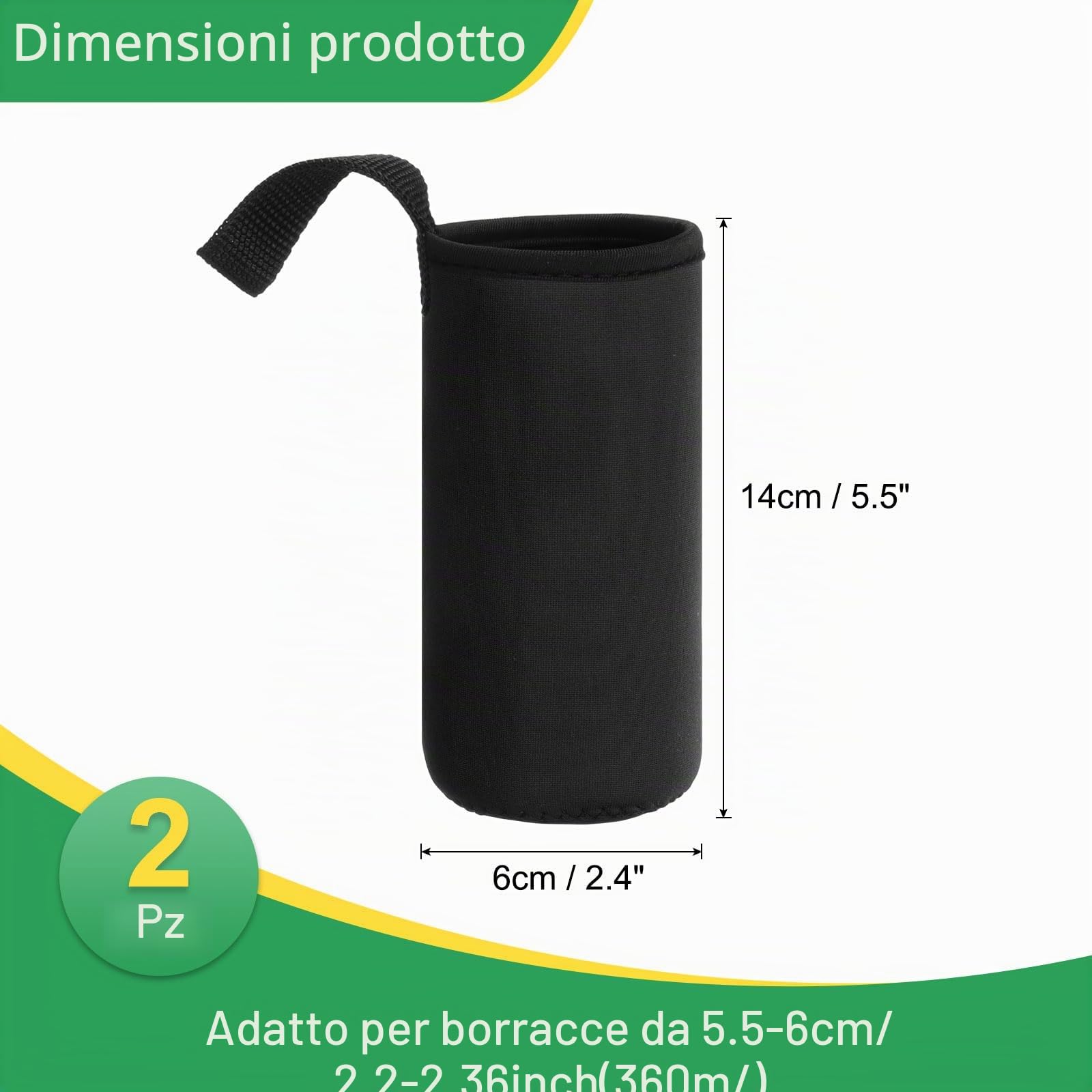 QUARKZMAN 2 Pezzi Fodera Per Bottiglia D'acqua In Neoprene, 12 Oz Portabottiglie Isolato Per Bottiglie Di Vetro, Copri Bottiglia Piegevole Con Manico, Nero