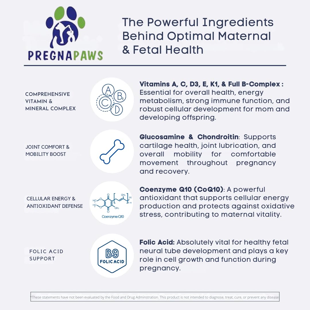 Prenatal Vitamins for Dogs & Cats Pre & Postnatal Supplement with Probiotics, Glucosamine, MSM, CoQ10, & Essential Vitamins Supports Pregnancy, Nursing & Recovery 90 Soft Chews (Salmon Flavor) - Image 3