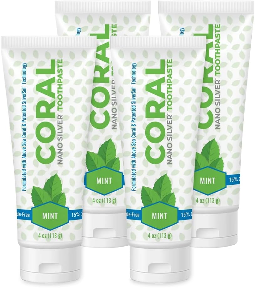 Nano Silver Mint Toothpaste, Natural Fluoride Free Teeth Whitening Toothpaste, Coral Calcium Nano Silver Infused SLS, Glycierin Free 4 Ounce (4 Pack)