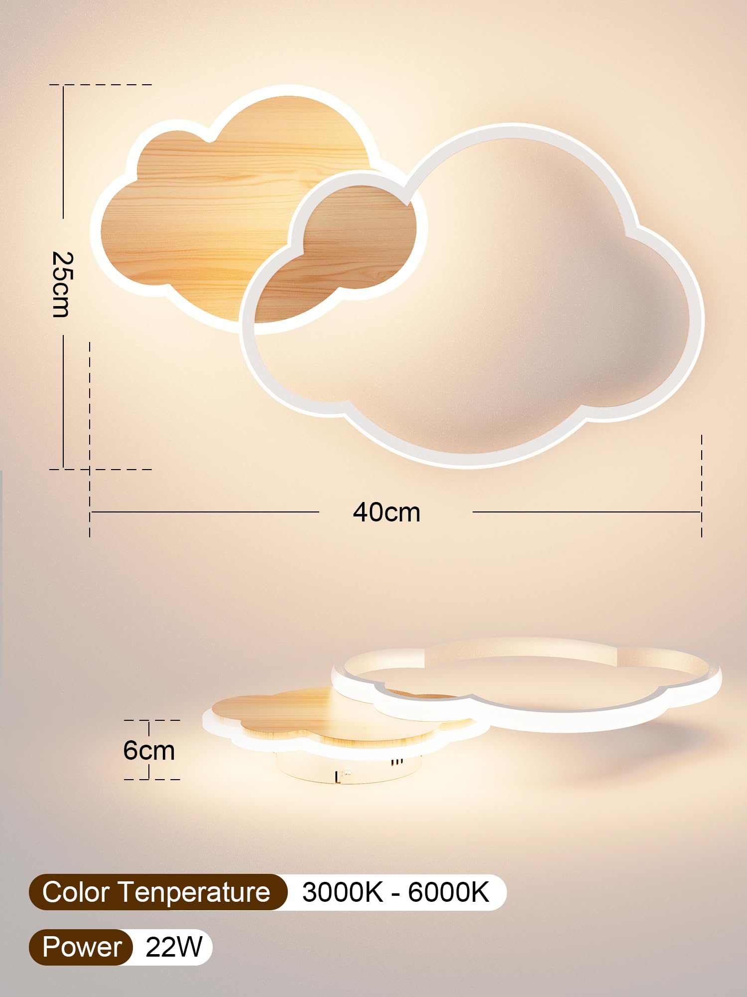 FANLG Lampara techo infantil, 40cm Plafon led techo Regulable con Control Remoto 22W 2200lm Lámpara techo dormitorio Lampara de techo para habitacion, Dormitorio, Estar Pasillo y Salón
