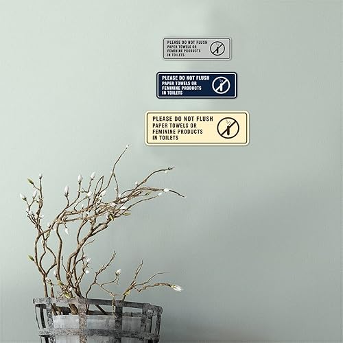 Miniatura 5 de Estándar Please Do Not Flush Toallas de papel o productos femeninos en inodoros PuertaLetrero de pared - Material duradero  Cinta de espuma de doble