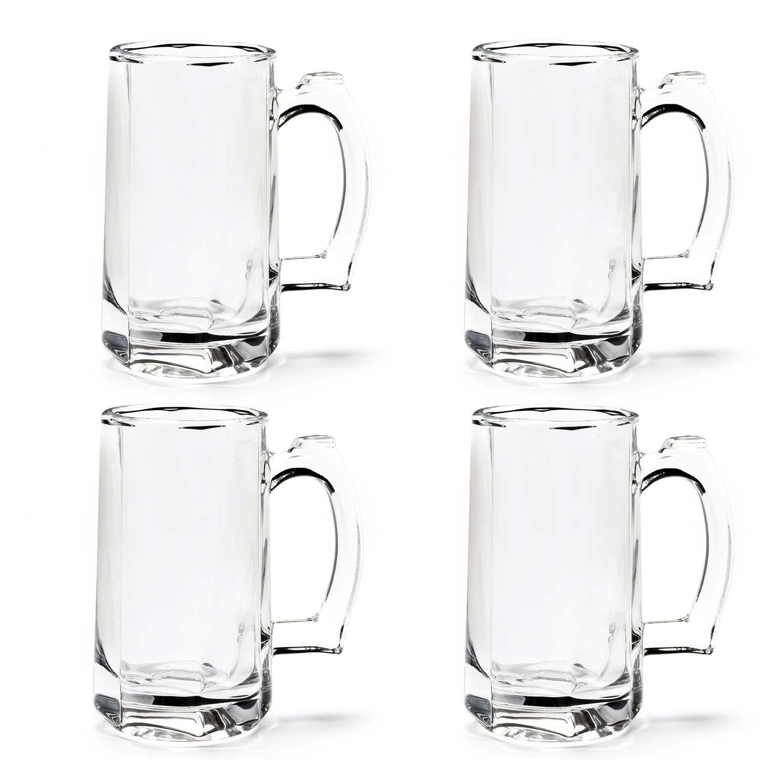Paquete de 4 vasos de cerveza grandes pesados con asa – 12 onzas de vidrio de cerveza, juego de vasos tradicionales de cerveza