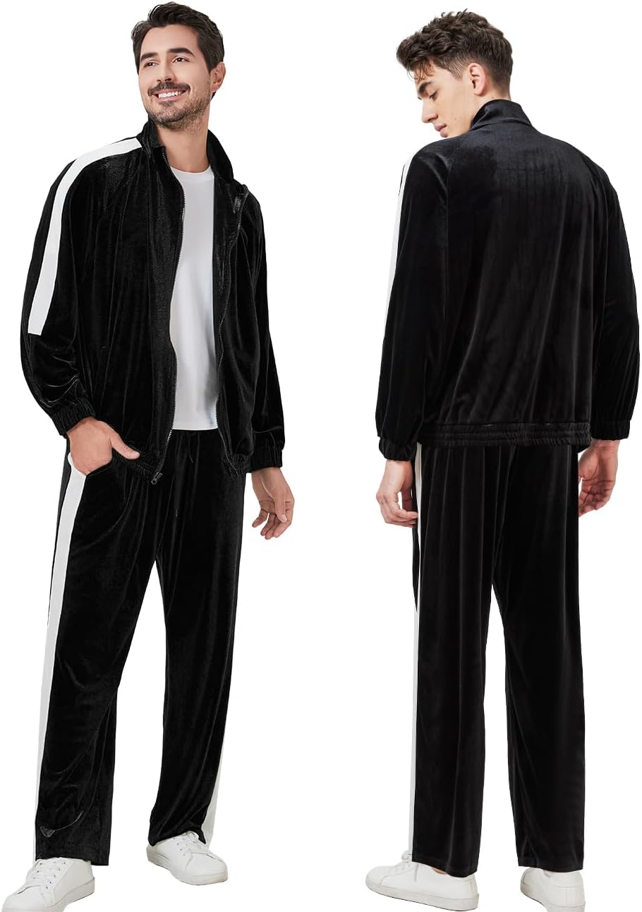 Mens Tracksuit 2 Piece Velour Sweatsuit for Men Casual Full Zip Jogging Suit Jacket Pants Set - Image 4