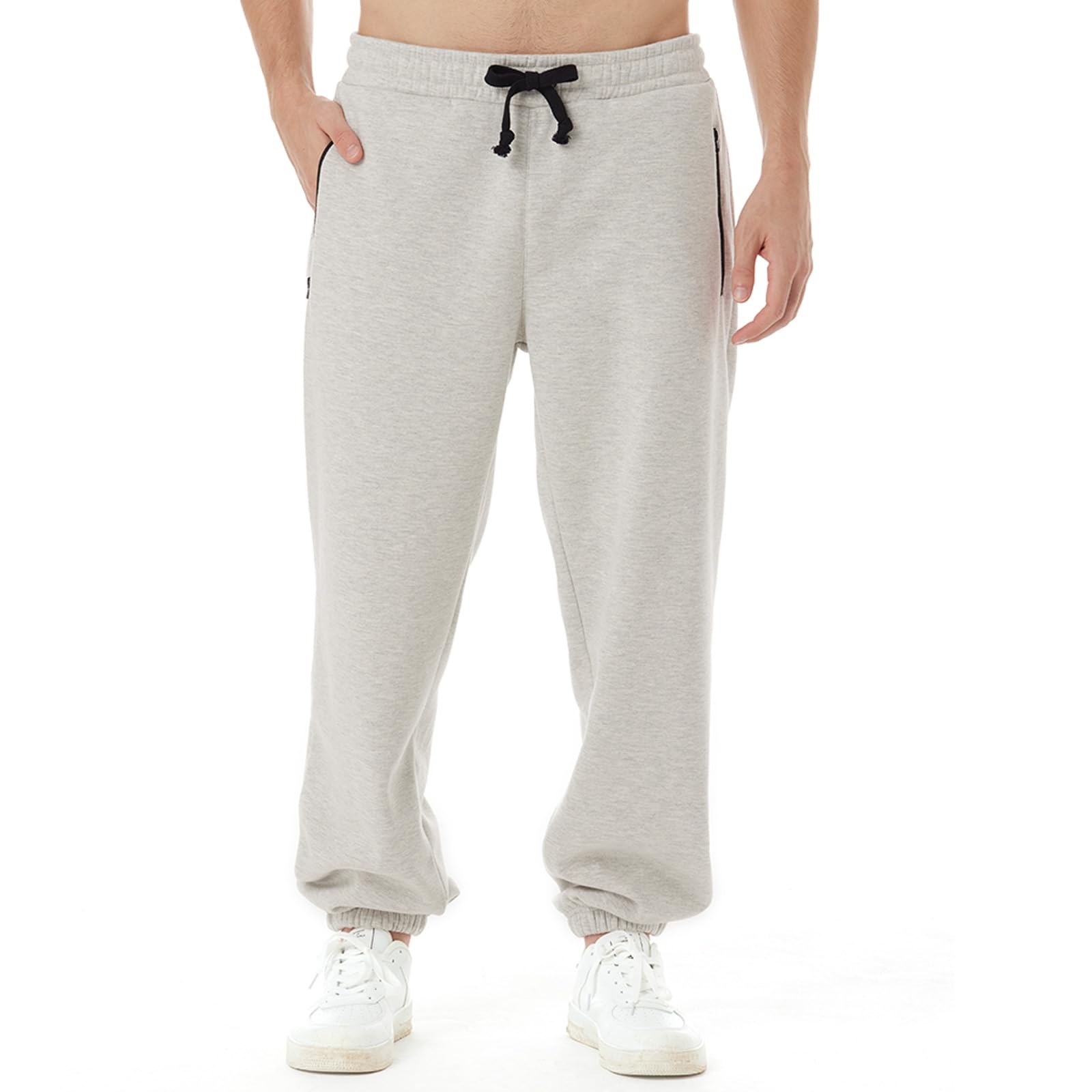 ineepor Pantaloni Tuta Uomo Invernali Pantaloni Termici Sportivi Uomo Felpata Pile Foderato Fleece Joggers Pantaloni Larghi Baggy Cerniera Tasche Laterali