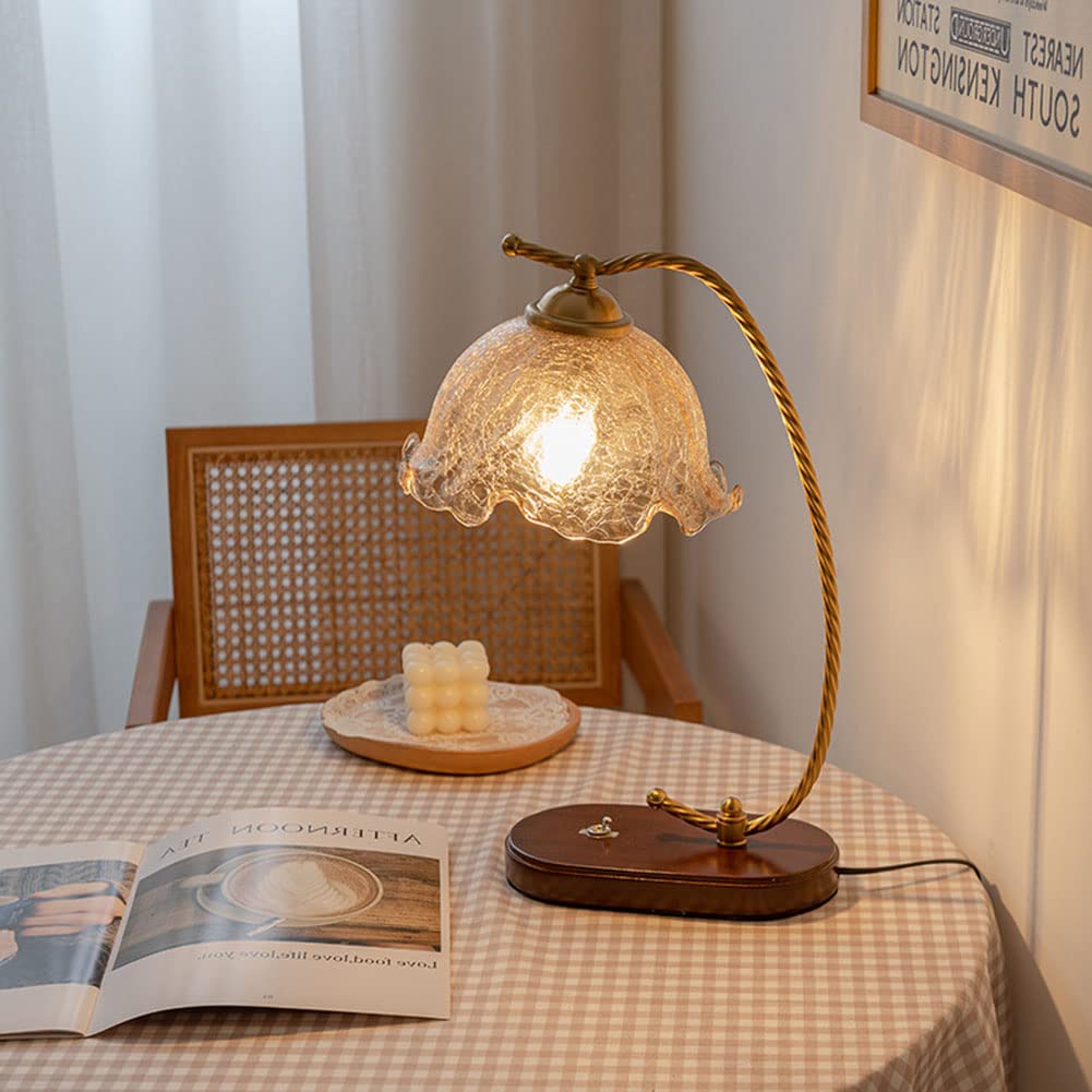Weinlese Massivholz Schreibtischlampe Glas Tischlampe Kleines Mädchen Schlafzimmer Lampe für Nachttisch Wohnzimmer Studie Kinderzimmer Student Dorm Nachttischlampe