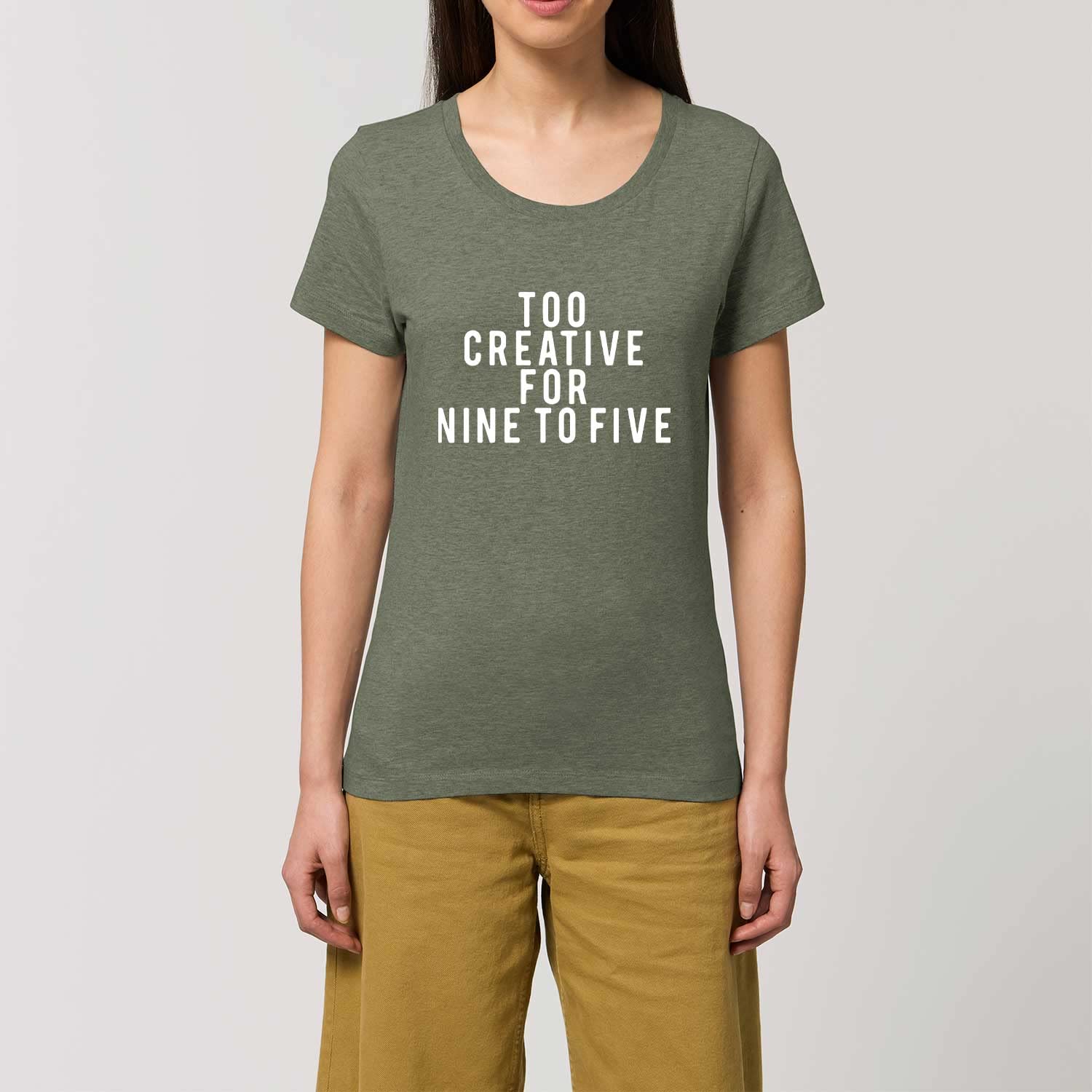 Damska koszulka Expresser - Too Creative - Sportowy styl Street-Style Basic T-shirt z bawełny organicznej na wiosnę i lato, Mid Heather khaki, S