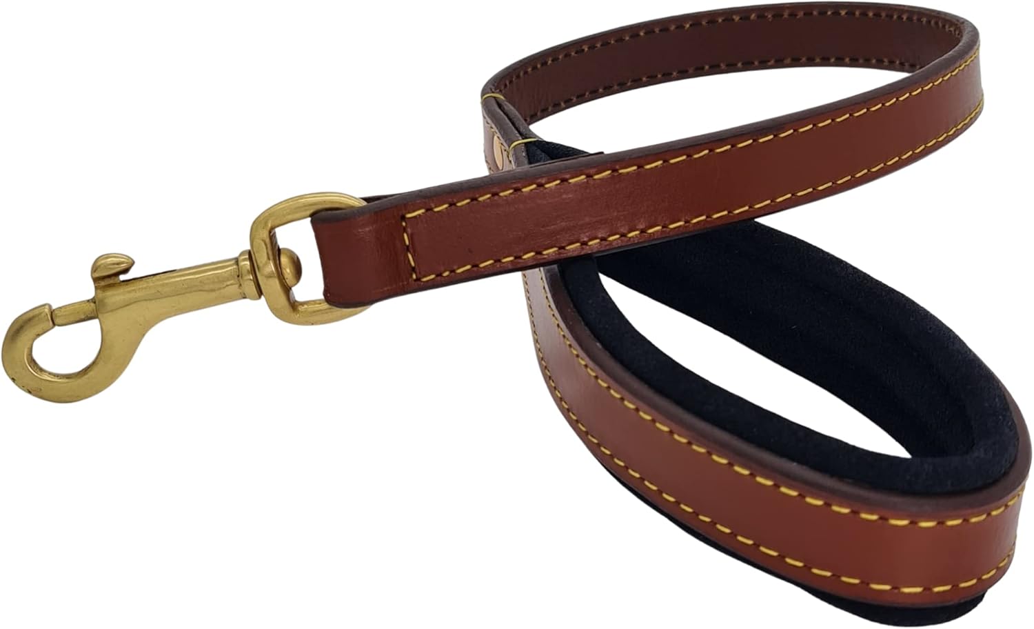 Pawficer Heavy Duty Short 2 ft Thick Bridle Leather Dog Leash; Traffic Leash with Soft Suede Leather Padded Handle, for Large Dogs (2 Ft, Brown: Short with Engraved Name)