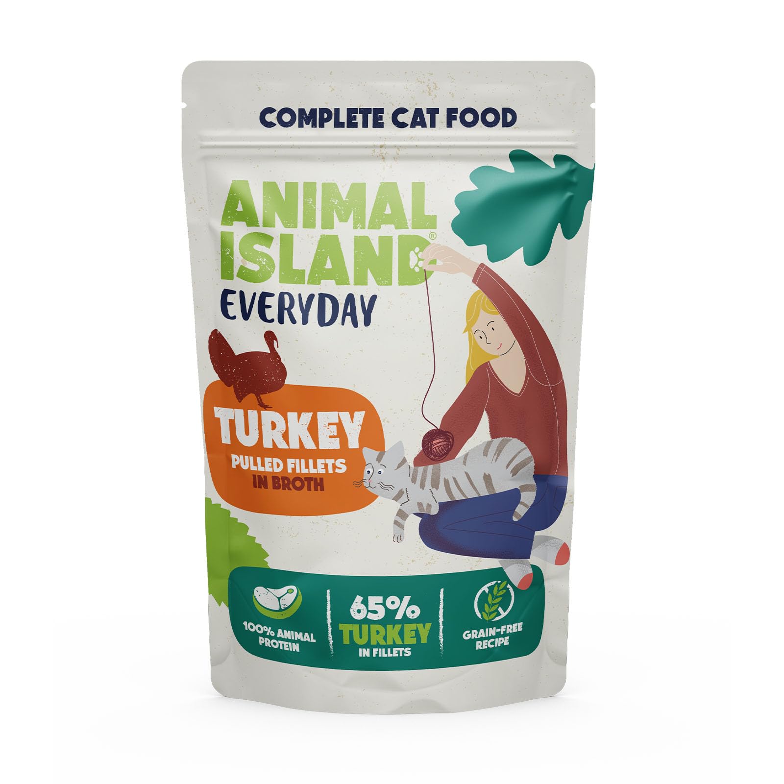 Animal Island Everyday Alimento Húmedo para Gatos con Pavo Tiras Tiernas en Caldo Sabroso Alimento Completo en Sobres para Gatos Adultos, 40 x 85g