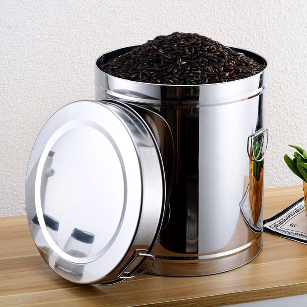 Inless Seau à riz et farine Sto en acier – Conteneur hermétique de 5 kg pour reurant et usage domestique – scellé, Lar Capaci (couleur : argent)