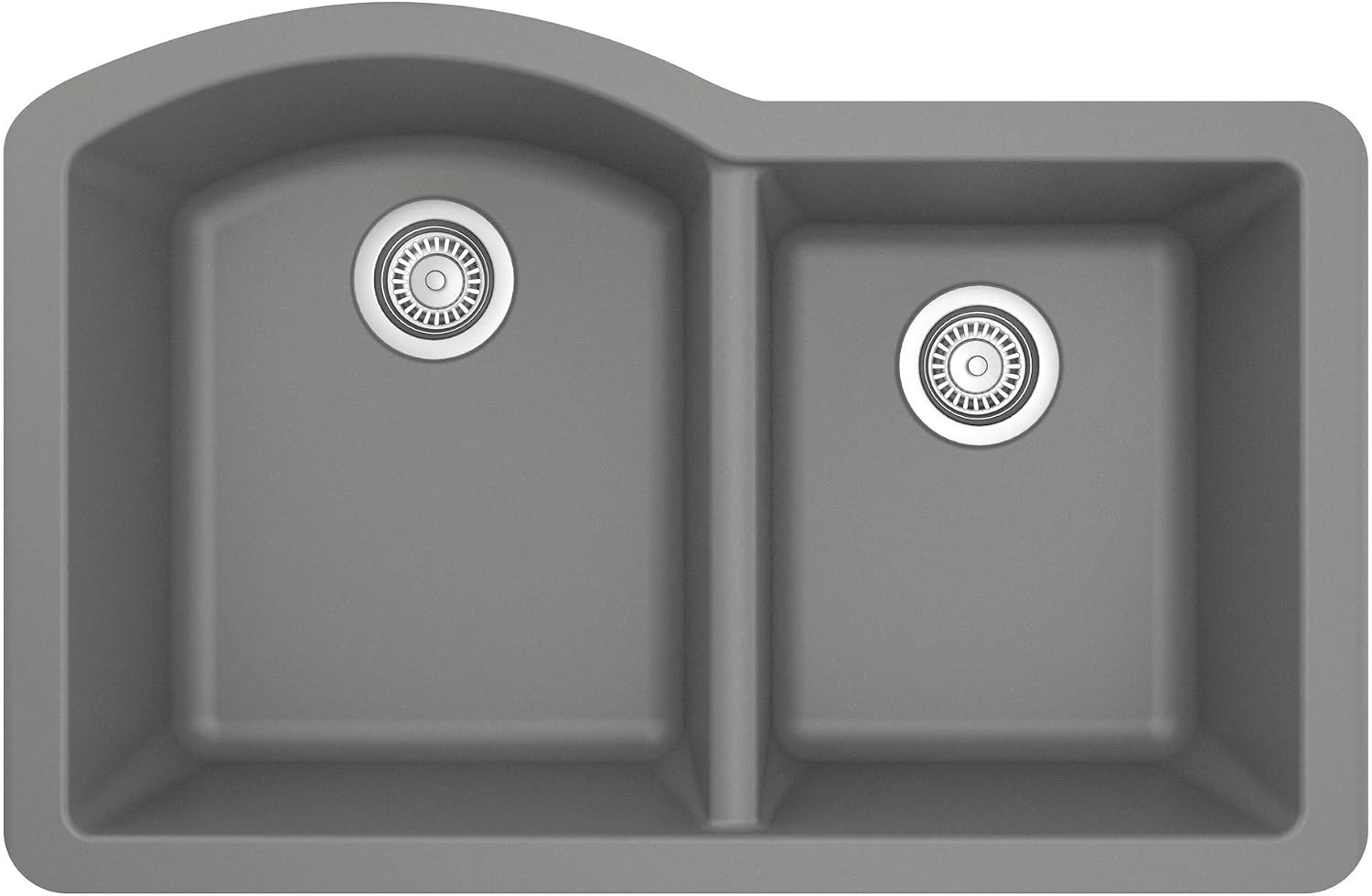 Karran 32 Inch Undermount Quartz Composite Kitchen Sink 60/40 Double Bowl, Granite Composite Sink, Heat & Scratch Resistant, Nonporous Matte Finish, Rear Drain, QU-610 (Grey)