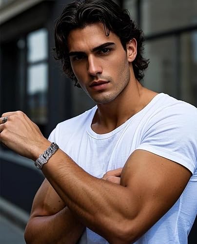 Miniatura 6 de Pulseras de plata de ley 925 italianas para hombres reales, pulsera de plata única de lujo estilo vintage para hombre, pulsera de cadena de trozos