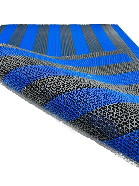 Image of EcoDeco Double Colour Anti Skid & Multipurpose /Bathroom Mat /Shower Mat /Carpet /Rugs /Rainmat /Swimming Pool Mat|Waterproof Doormat for Indoor /Outdoor Home Office Entrance (Blue-Black, 2x12 Ft)