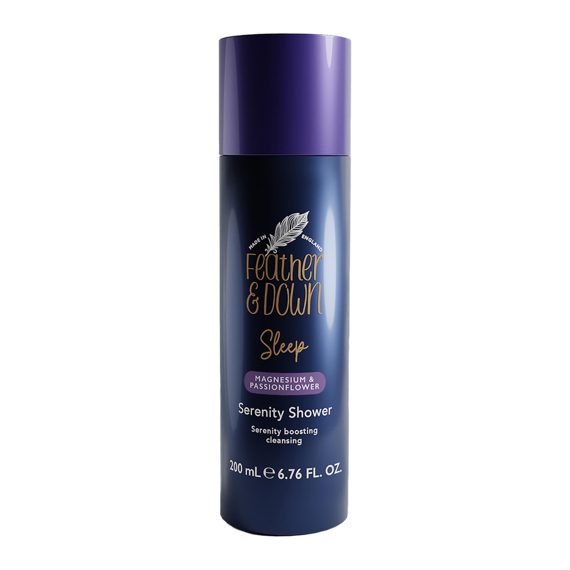 Feather & Down Magnesium and Passionflower Serenity Shower Gel (200ml) - Natural Body Wash Infused with Essential Oils, Calms Anxiety & Stress, Relaxation Aromatherapy and Better Sleep
