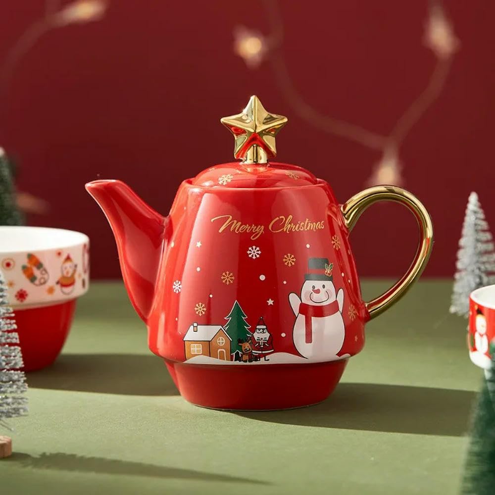 ZBDZSW Świąteczny ceramiczny czajniczek zestaw filiżanek do herbaty z pudełkiem na prezent Święty Mikołaj / łoś kreskówka filiżanka do kawy dekoracja domu prezenty