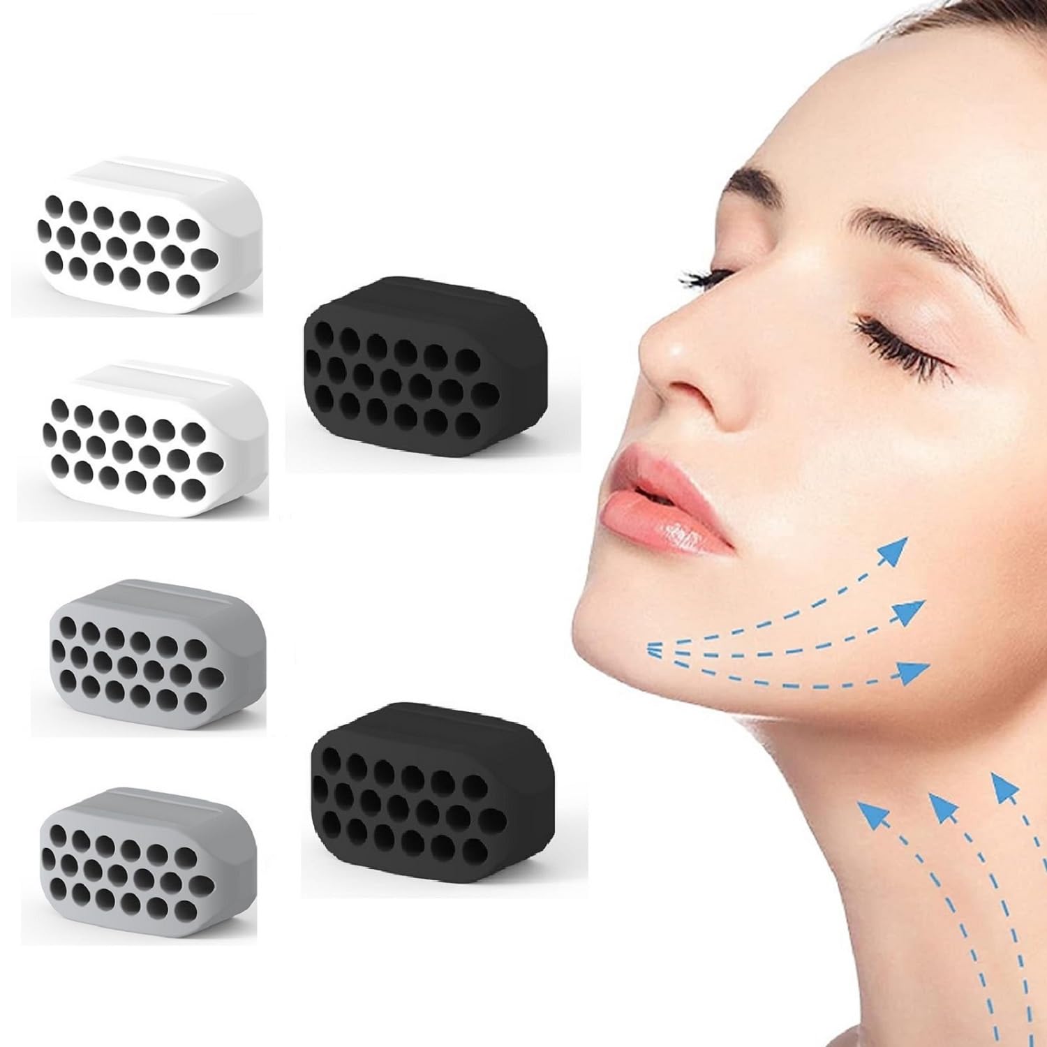 6 Pezzi Allenatore Mascella, Mascella Allenatore Esercizio Uomo Donna, Silicone Jawline Exerciser Allenatore per definire la Forma del Facciale (nero/bianco/grigio)