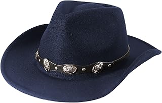 Ultrafun Men Women Cowboy Hat Classic Felt Wide Brim Western Cowboy Cowgirl Hat with Wide Belt for Halloween Costume Party