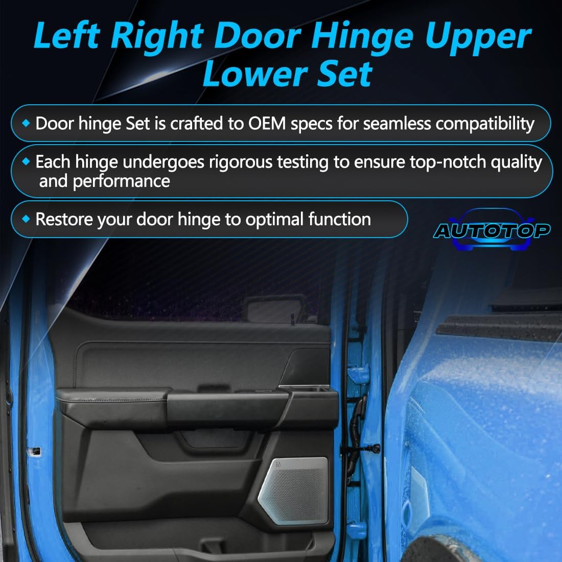 2 Pair Front Door Hinge Set (LH+RH Upper & Lower) FIT 1980-1996 Ford F150 F250 F350 Bronco Ranger, Steel Door Pivot Assembly Replaces E8TZ-1522810A E9TZ-1522800A 925066 925068, 4PCS